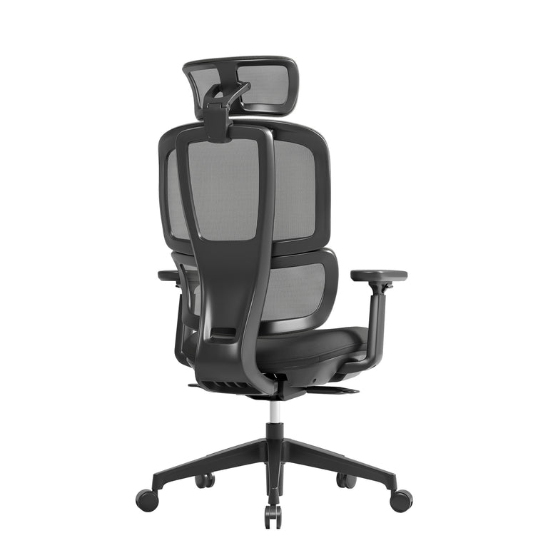 Shelby Black Mesh Back Operator Chair with Headrest and Black Fabric Seat DM